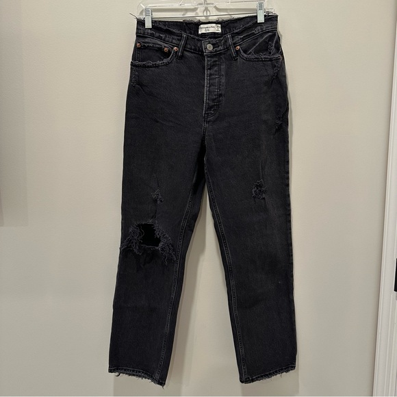 Abercrombie and Fitch The Dad High Rise Distressed Black Straight Leg Jeans 27 - Picture 3 of 16